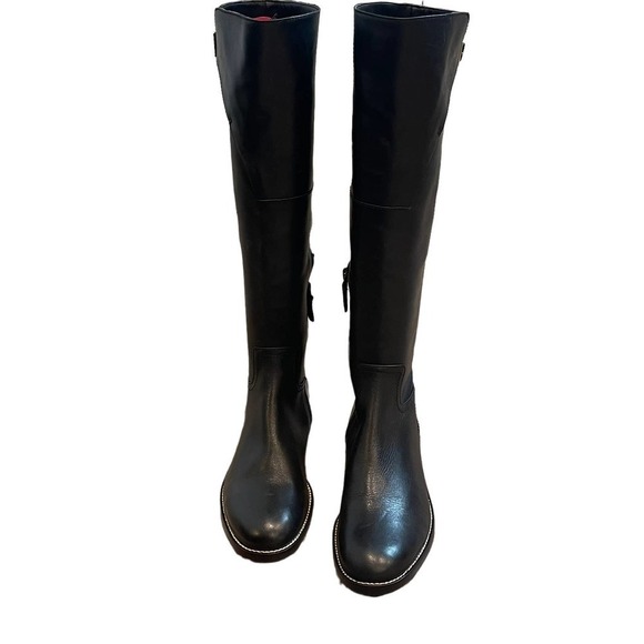 New Cole Haan Leather Round Toe Black Knee High Riding Boots Women’s 7.5B - Picture 7 of 12
